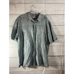 Havanera - Men's Blue/Grey Short Sleeve Button Down Cuban Style Shirt - Size XXL